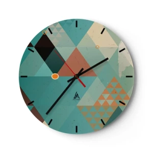 Falióra, Óra - Zöld és bézs árnyalatú háromszögek geometriai kompozíciója. - 30x30cm - A sokféleség egysége, az egység sokfélesége - Modern fali dekoráció nappalihoz, konyhához és hálószobához ARTTOR