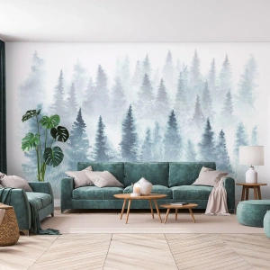 Fotótapéta Standard Eco - Ködbe burkolózva - Tájkép, Erdő, Lucfenyő - 400x280 cm