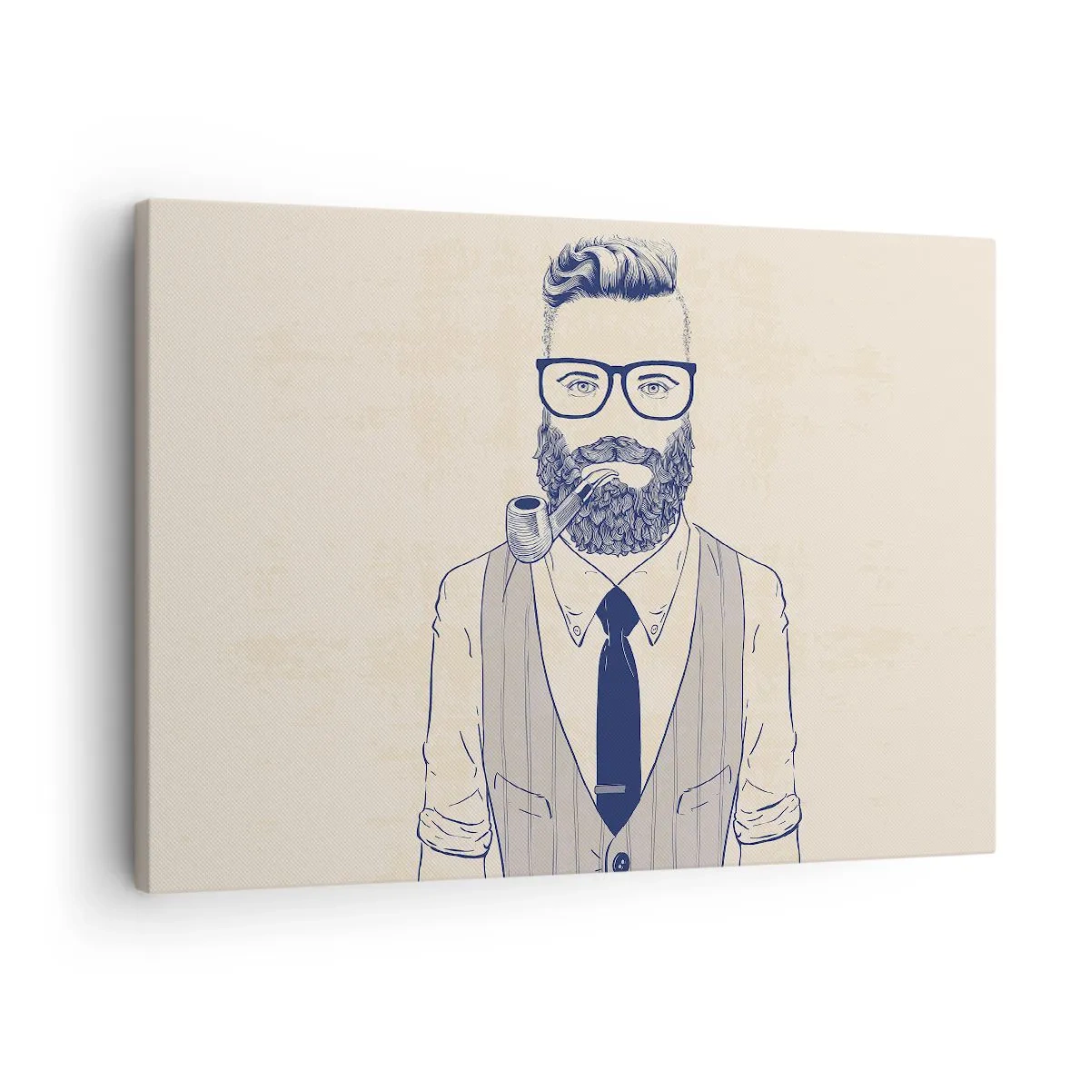 Vászonkép - Stilizált férfi szakállal, pipával és szemüveggel - 70x50cm - Vidám, férfias és divatos - Modern fali dekoráció nappalihoz és hálószobához ARTTOR