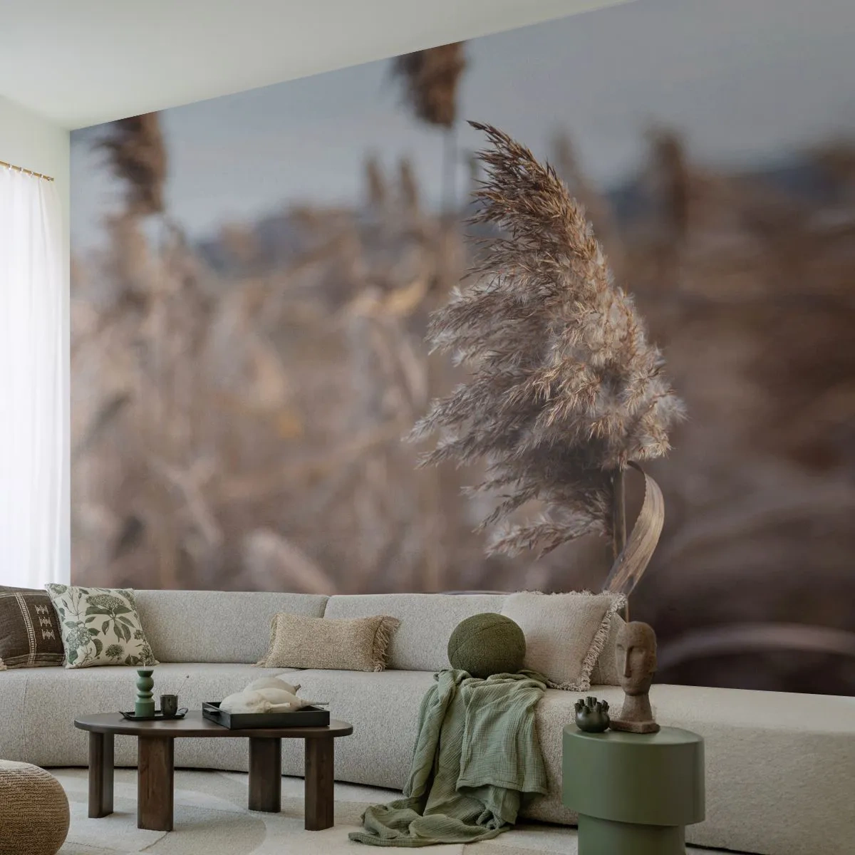 Öntapadós Fotótapéta Deluxe Sticker - Ideje elrepülni a széllel - Rét, Pampas fű, Természet - 250x175 cm