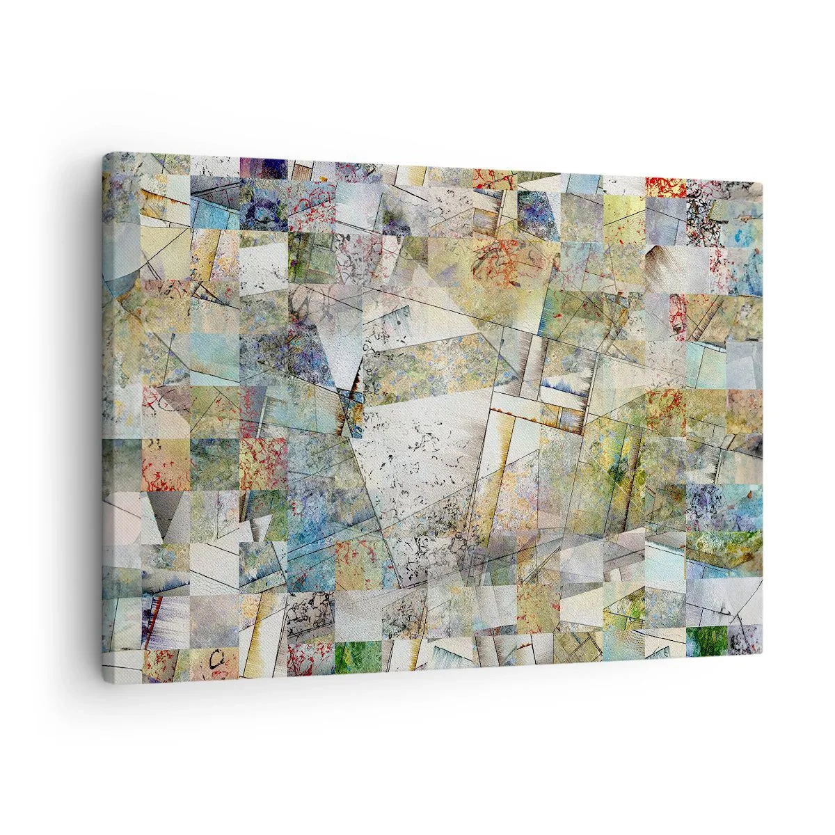 Vászonkép - Színes absztrakció geometriai alakzatokkal és vonalakkal - 70x50cm - Geometrikus átrendeződés - Modern fali dekoráció nappalihoz és hálószobához ARTTOR