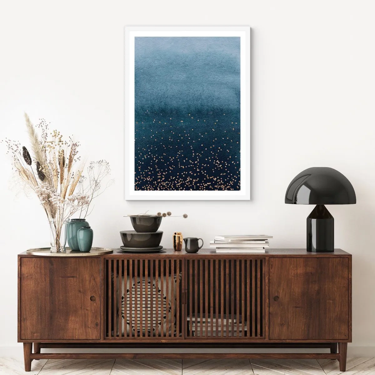 Poszter fekete keretben - Kompozíció - kék fázisok - 50x70 cm