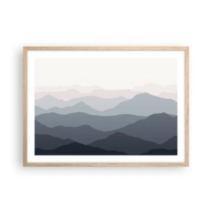 Poszter világos tölgy keretben - A hegyek hullámai - 70x50 cm