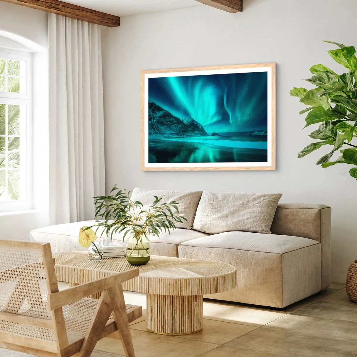 Poszter világos tölgy keretben - Észak csodái - 70x50 cm