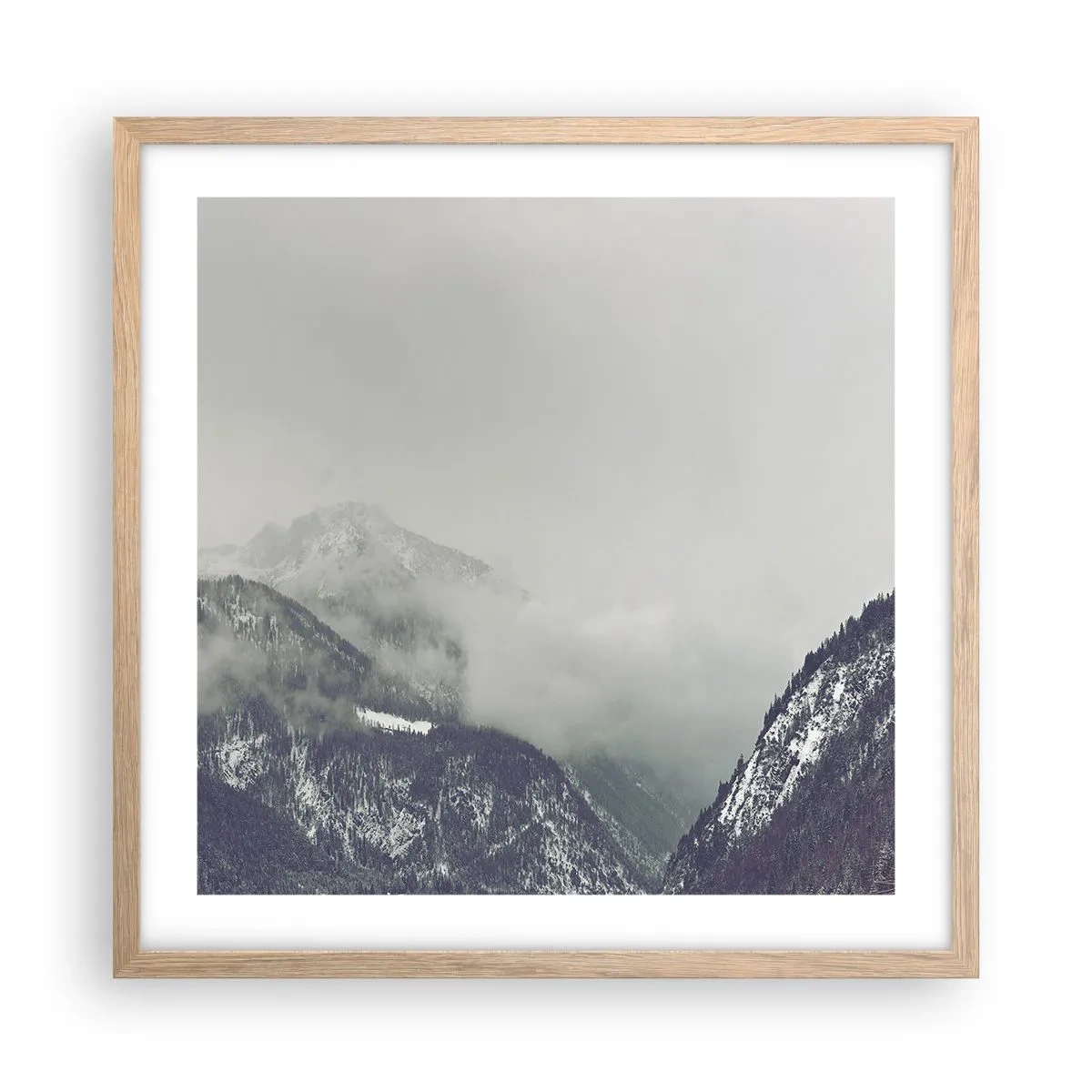 Poszter világos tölgy keretben - Ködös völgy - 50x50 cm