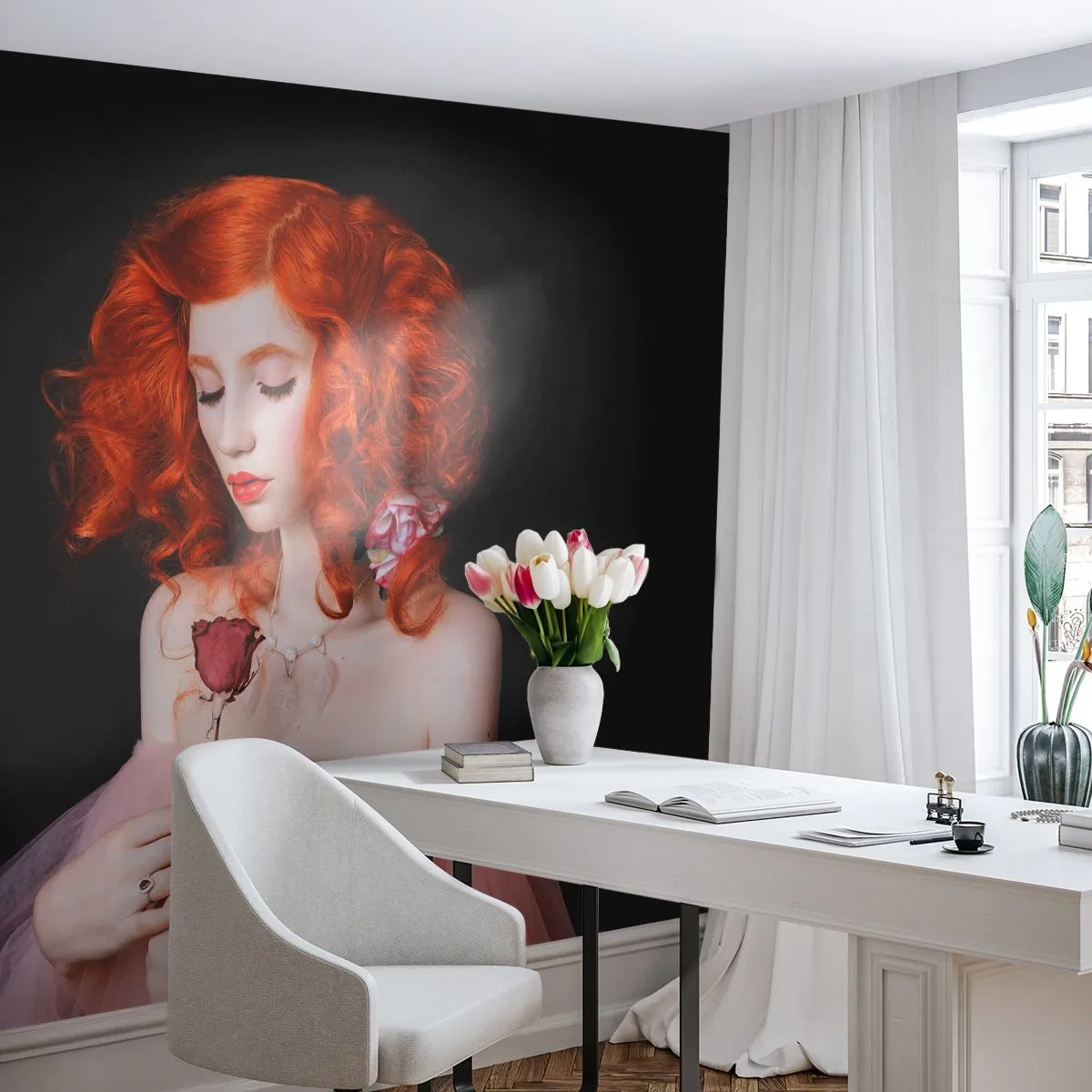 Fotótapéta Premium Canvas - Barokk stílusban - Nő, Modell, Rózsa - 250x175 cm
