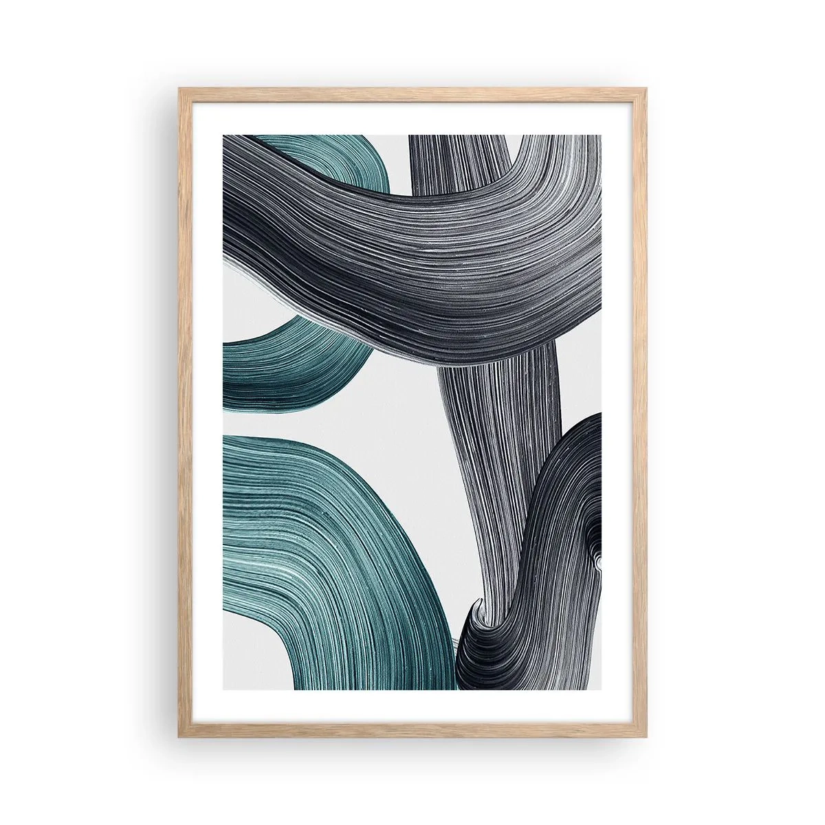 Poszter világos tölgy keretben - Smaragdzöld és fekete nyomok - 50x70 cm