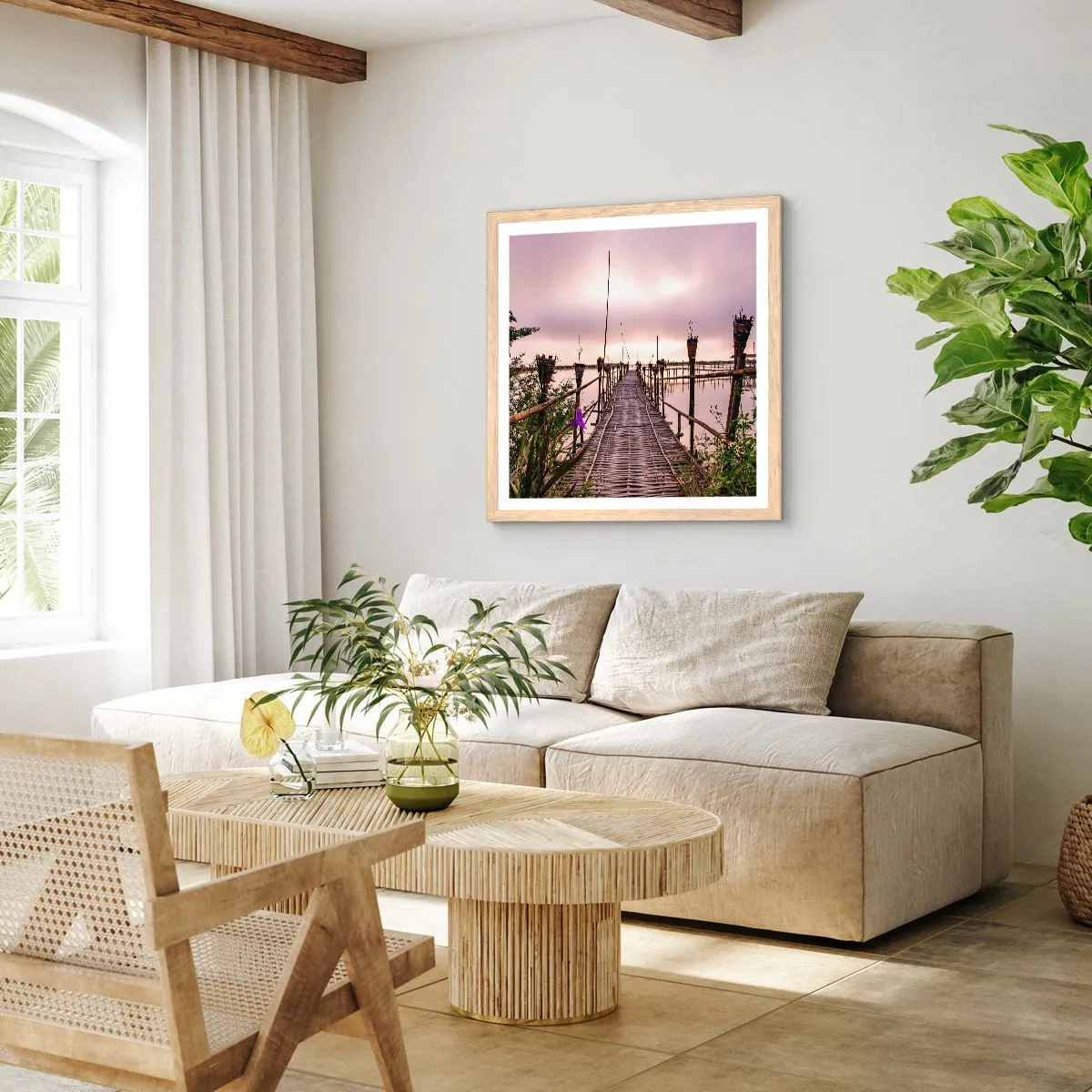 Poszter világos tölgy keretben - Nyugalom és csend Ázsiában - 40x40 cm