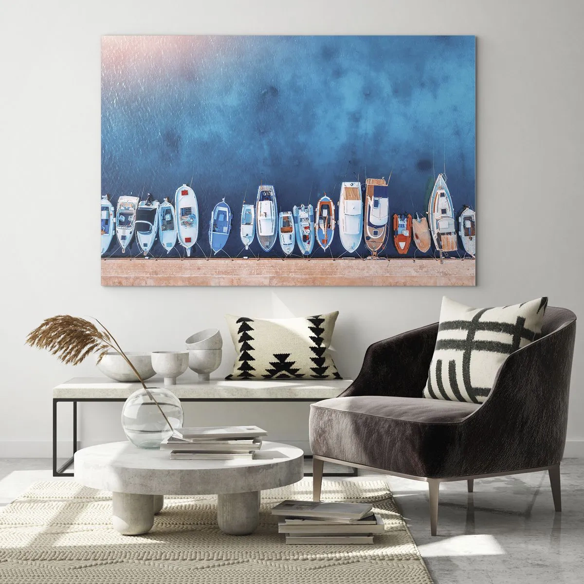 Üveg kép - A partra kikötött hajók madártávlatból - 70x50cm - Egy sorban - Modern fali dekoráció nappalihoz és hálószobához ARTTOR