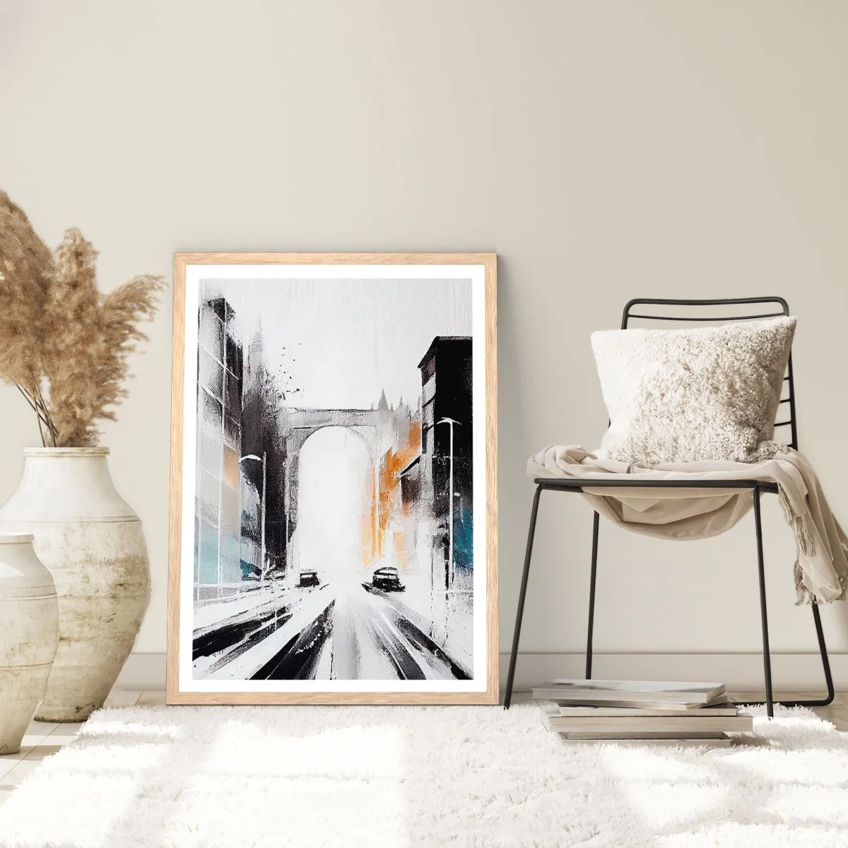 Poszter világos tölgy keretben - Várostanulmány: építészet és mozgás - 30x40 cm