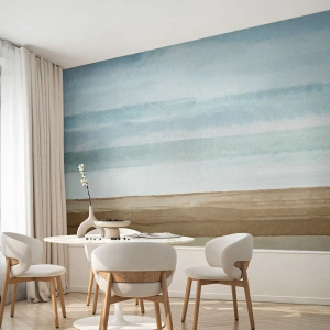 Fotótapéta Standard Eco - Akvarell tájkép a tengerről és a strandról pasztell árnyalatokban - 100x70cm - Vigasz - Modern fali dekoráció nappalihoz és hálószobához ARTTOR