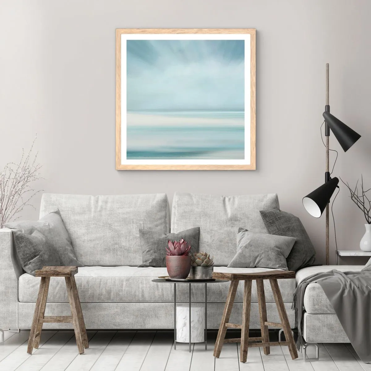 Poszter világos tölgy keretben - Béke egészen a horizontig - 30x30 cm