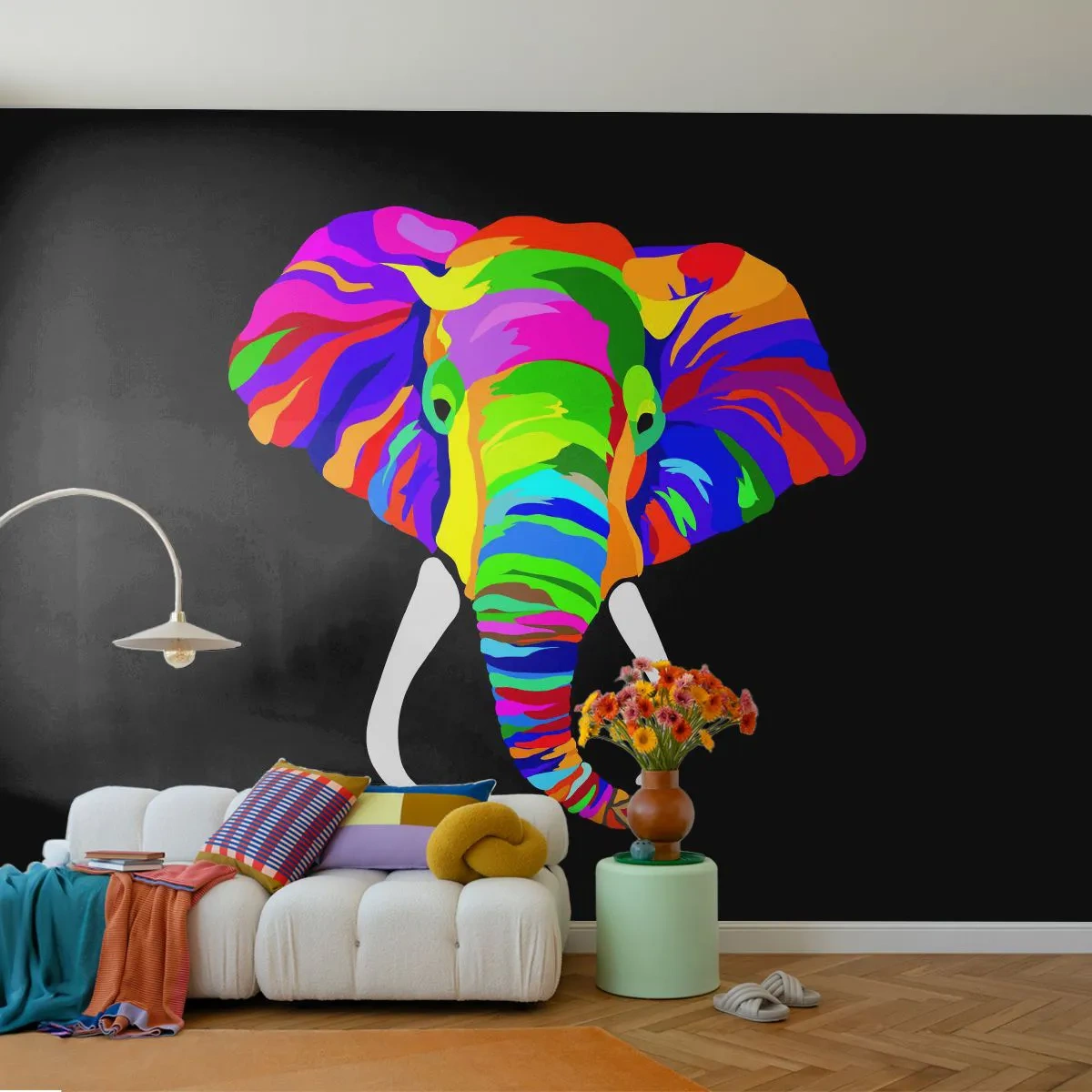 Fotótapéta Standard Eco - Az elefánt, aki szeretett a szivárványban fürödni - Állatok, Elefánt, Színes kép - 200x140 cm