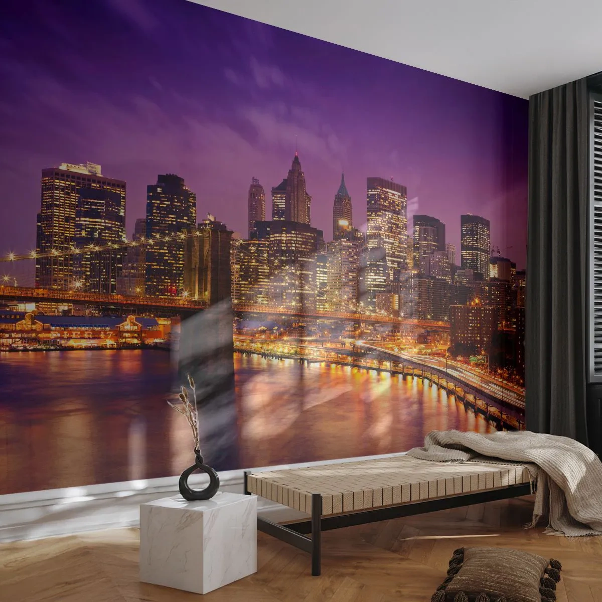 Fotótapéta Premium Canvas - Lila-arany Manhathann - Város, New York, Építészet - 300x210 cm