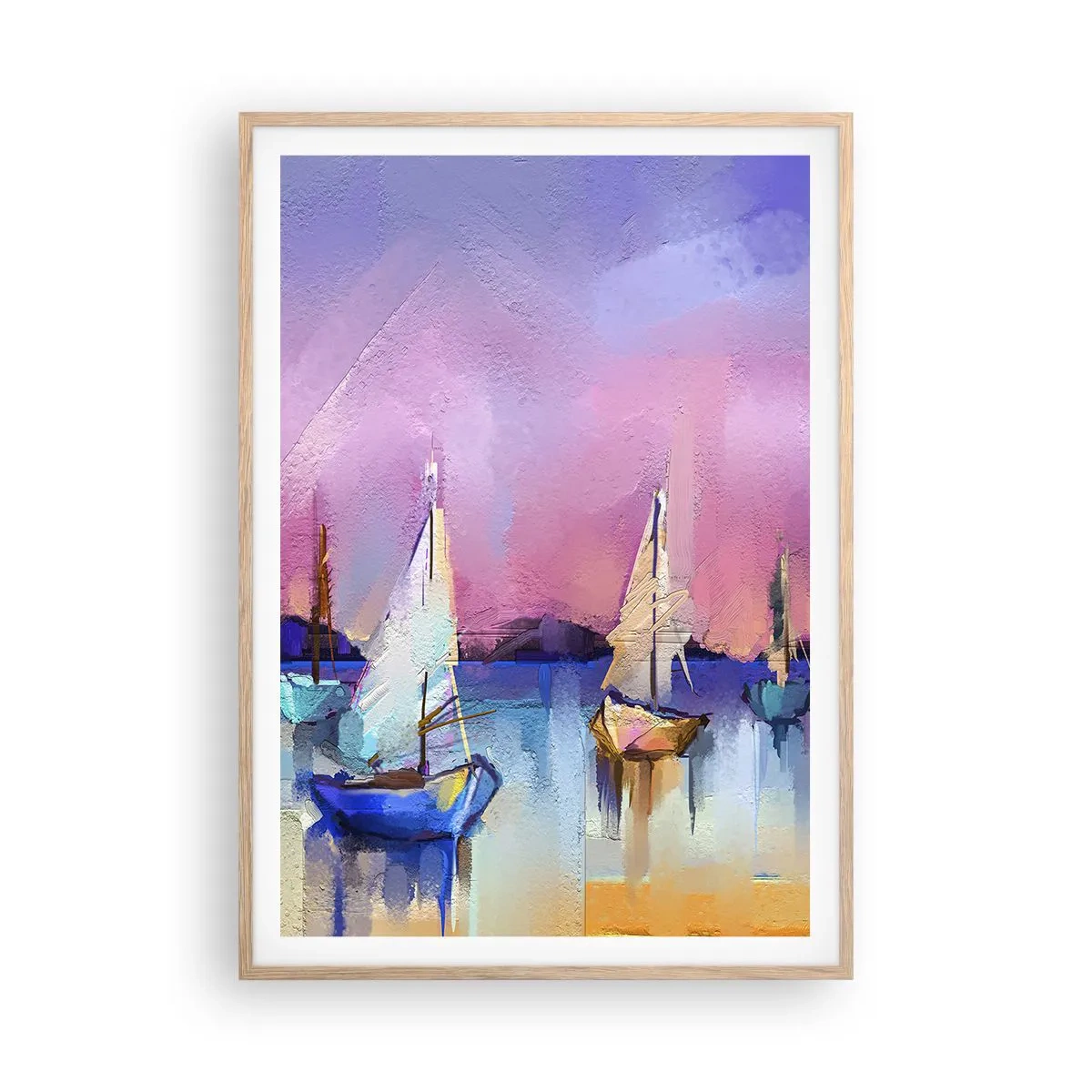 Poszter világos tölgy keretben - Irány: széles vizek - 70x100 cm