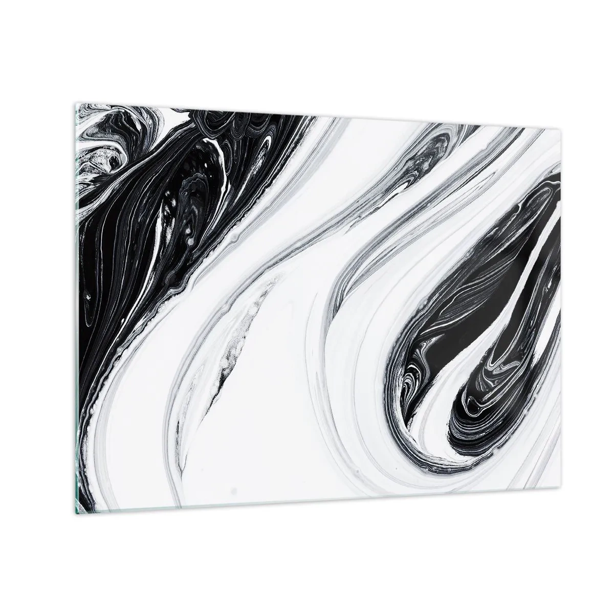 Üveg kép - Fekete-fehér, kavargó vonalak, amelyek márványra emlékeztetnek absztrakt stílusban - 70x50cm - Az ellentétek ötvözése - Modern fali dekoráció nappalihoz és hálószobához ARTTOR