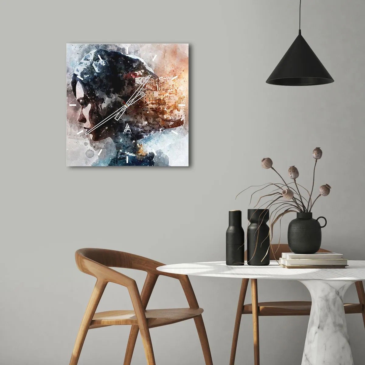 Falióra, Óra - Történet egy lányról, várossal a háttérben - 30x30 cm