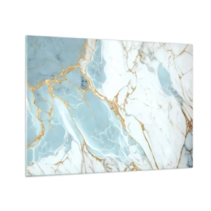 Üveg kép - Absztrakt márvány kék és arany árnyalatokban - 70x50cm - A kő gazdagsága - Modern fali dekoráció nappalihoz és hálószobához ARTTOR