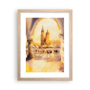 Poszter világos tölgy keretben - Napkelte a krakkói piactér felett - 30x40 cm