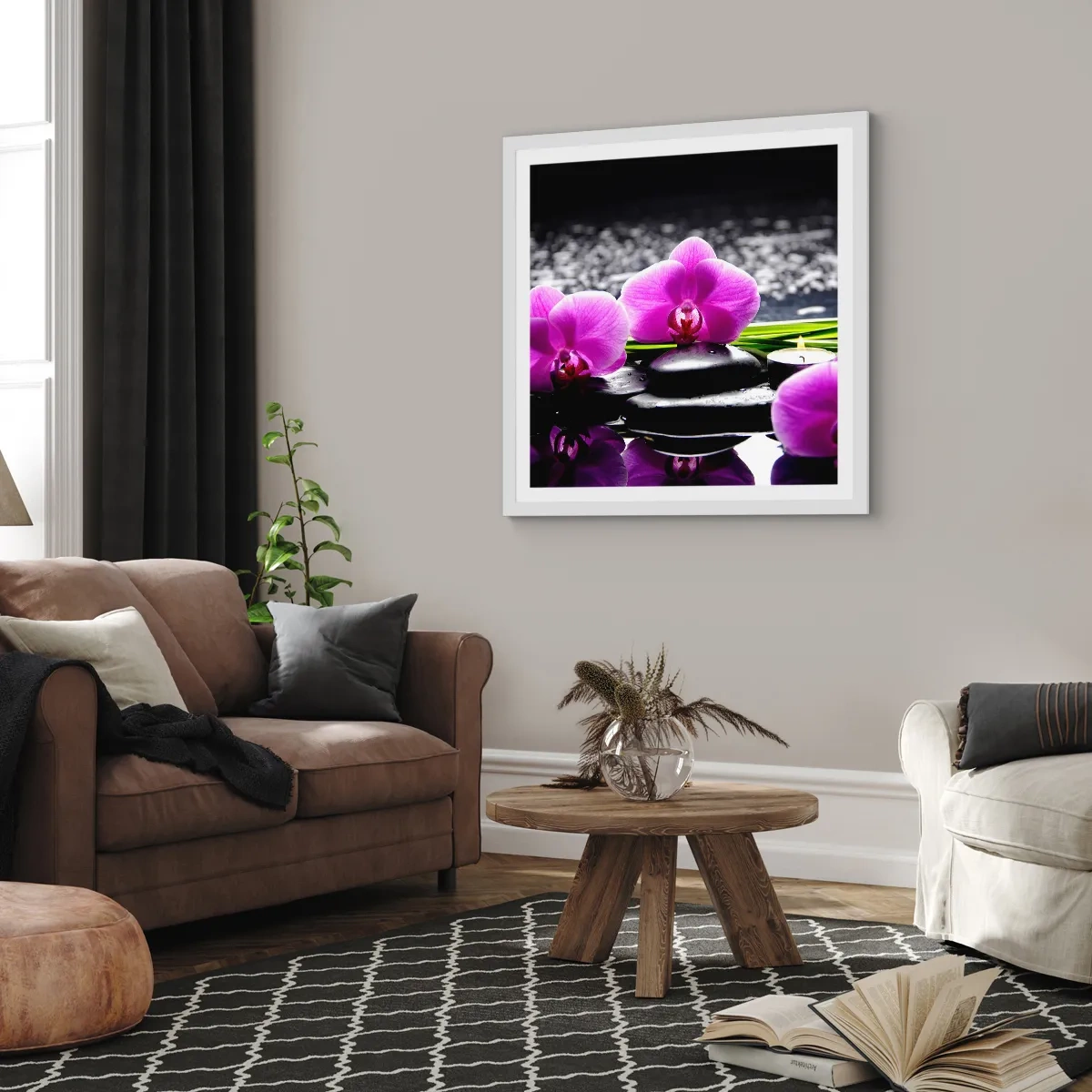 Poszter fekete keretben - Elmerülni a békében és a csendben - 40x40 cm