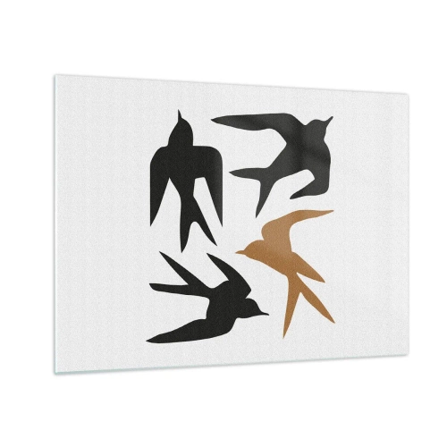 Üveg kép - Négy repülő fecske minimalista stílusban - 70x50cm - Fecske játékok - Modern fali dekoráció nappalihoz és hálószobához ARTTOR