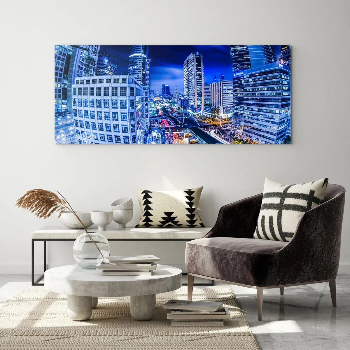 Üveg kép - Az éjszakai város ritmusai - 140x50 cm