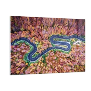 Üveg kép - Kanyargós út az erdőn keresztül - 120x80 cm
