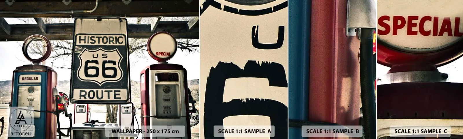 Fotótapéta Minta Öntapadós Deluxe Sticker - Amerikai retro utazás - Szüret, 66-os út, 66-os út - 100x30 cm