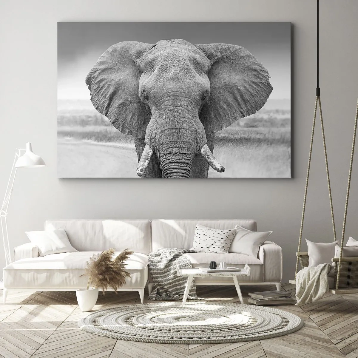 Vászonkép - Elefánt portréja fekete-fehérben - 70x50cm - Üdv a világomban - Modern fali dekoráció nappalihoz és hálószobához ARTTOR