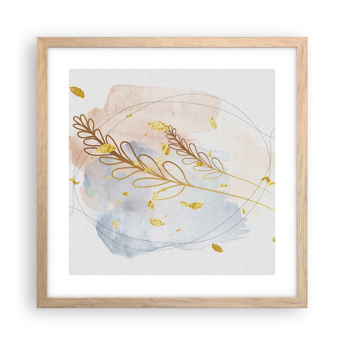 Poszter világos tölgy keretben - Aranyszínű fuvallat - 40x40 cm