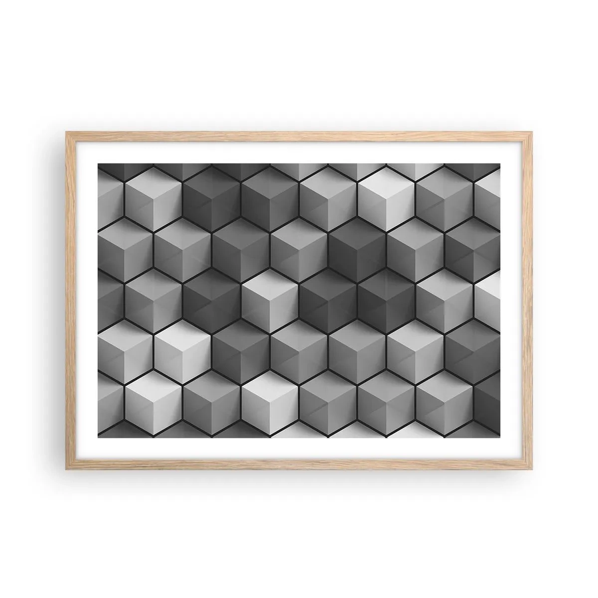 Poszter világos tölgy keretben - Kubista kirakós - 70x50 cm