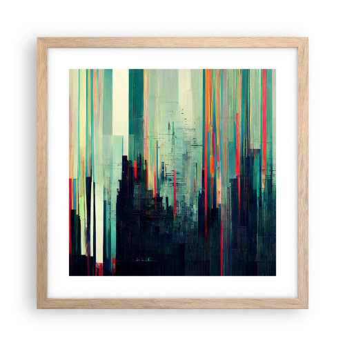 Poszter világos tölgy keretben - Futurisztikus város - 40x40 cm