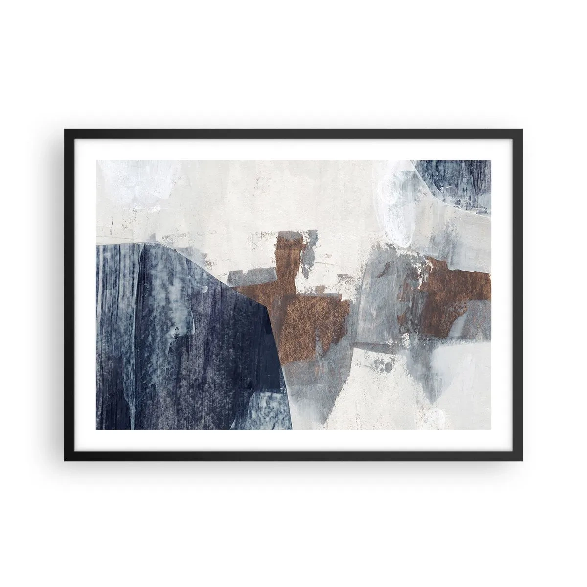 Poszter fehér keretben - Kékes barna formák - 70x50 cm