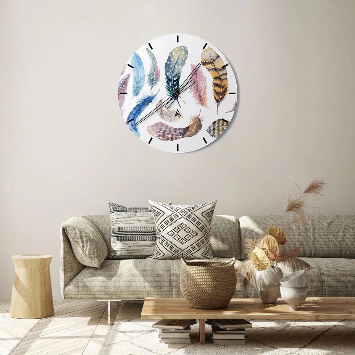 Falióra, Óra - Színes tollak akvarell stílusban - 30x30cm - Könnyű, tarka és sokszínű - Modern fali dekoráció nappalihoz, konyhához és hálószobához ARTTOR