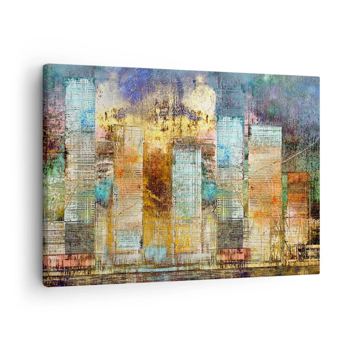 Vászonkép - Absztrakt felhőkarcolók ipari stílusban - 70x50cm - Napfényes metropolisz - Modern fali dekoráció nappalihoz és hálószobához ARTTOR