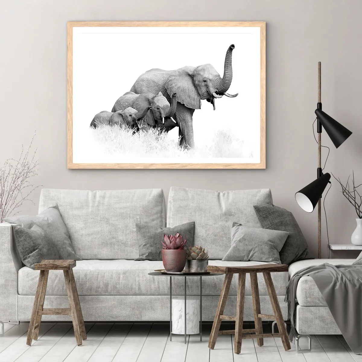 Poszter világos tölgy keretben - Egy, kettő, három - 100x70 cm