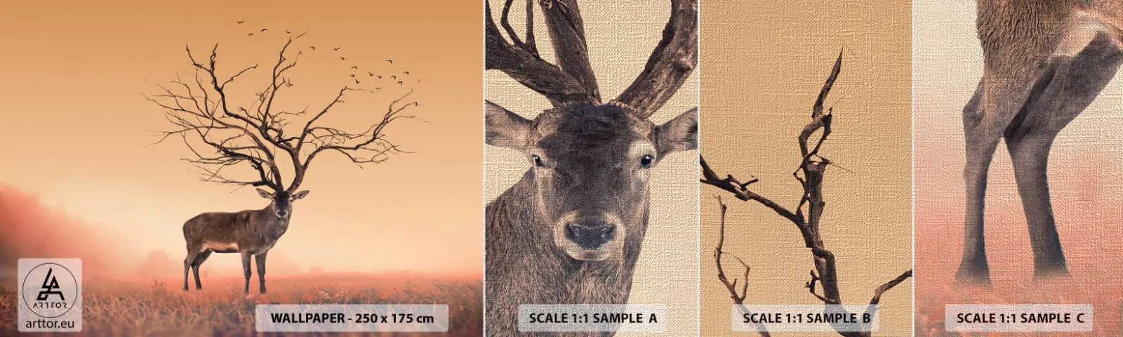 Fotótapéta Minta Premium Canvas - Ős szarvas - az erdő örök szelleme - Absztrakció, Szarvas, Természet - 100x30 cm