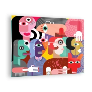Üveg kép - Élénk színű arcok absztrakt kompozíciója - 70x50cm - Picassó úrtól vagyunk - Modern fali dekoráció nappalihoz és hálószobához ARTTOR