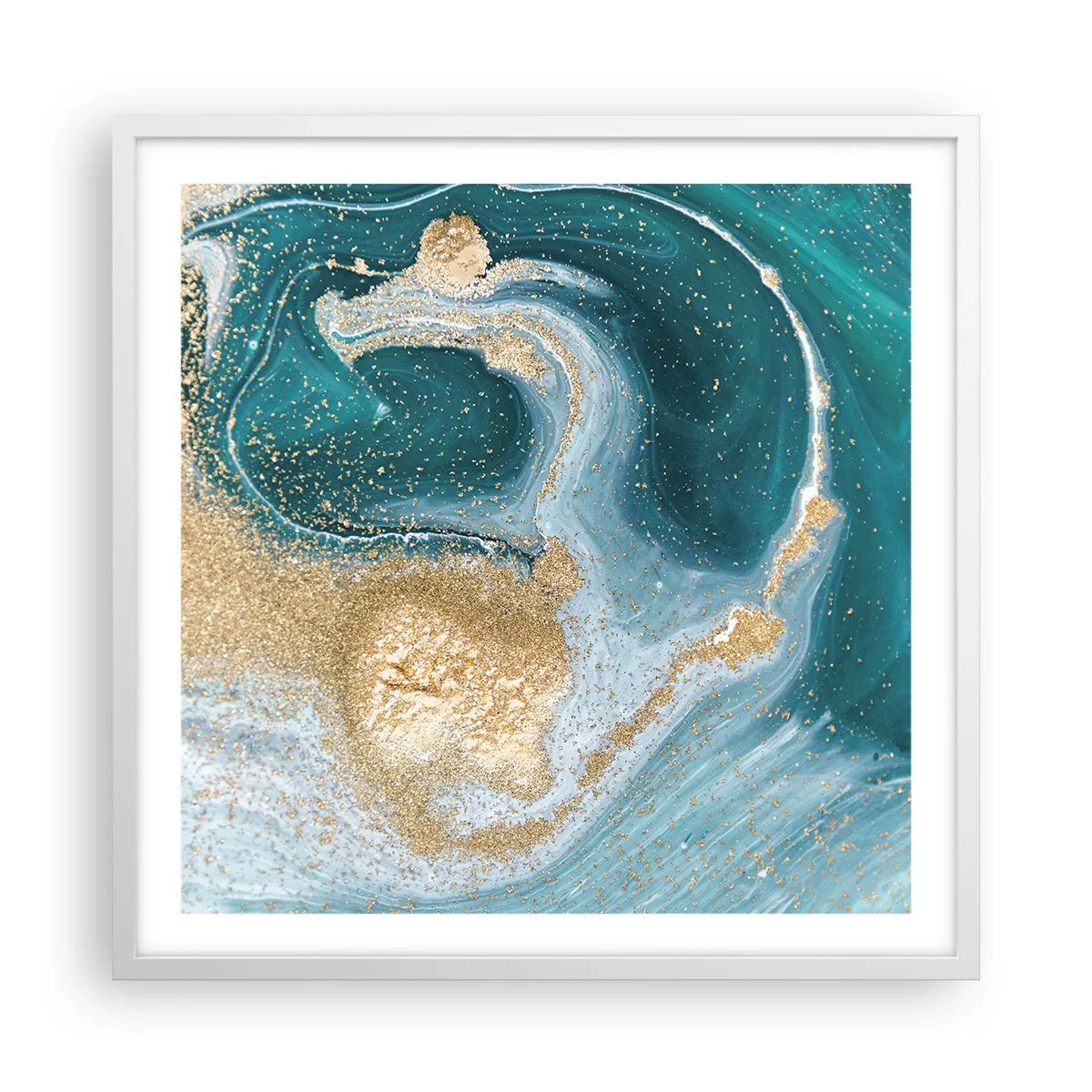 Poszter fekete keretben - Arany és türkiz örvénye - 60x60 cm