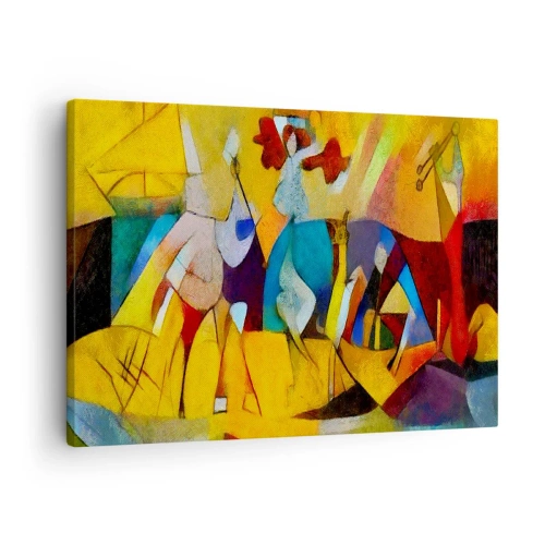 Vászonkép - Egy színes absztrakció, amely geometrikus formában ábrázolja az alakzatokat - 70x50cm - Nap - élet - boldogság - Modern fali dekoráció nappalihoz és hálószobához ARTTOR