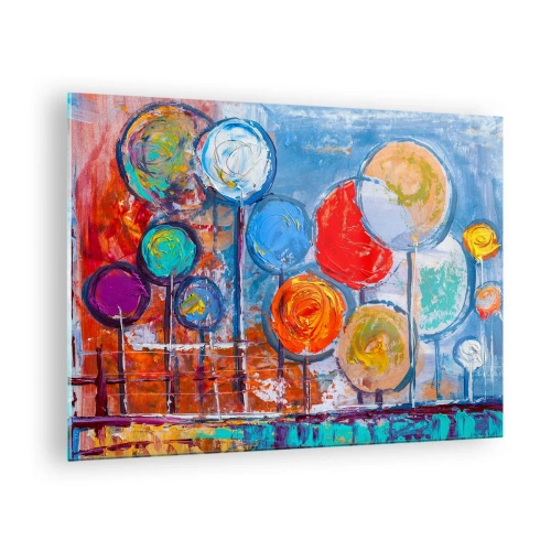 Üveg kép - Színes, absztrakt fák festve az égre - 70x50cm - Csodák a boton - Modern fali dekoráció nappalihoz és hálószobához ARTTOR