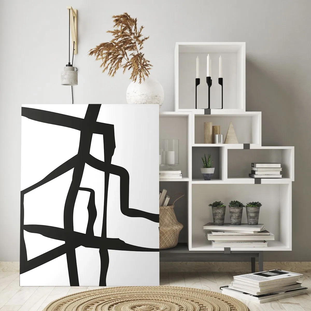 Üveg kép - Fekete-fehér konstrukció - 50x70 cm