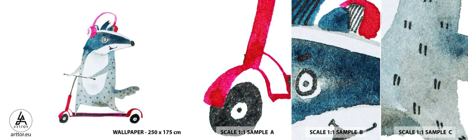 Fotótapéta Minta Öntapadós Deluxe Sticker - Borzas örömök - Gyermekek, Robogó, Állat - 100x30 cm