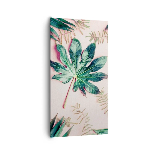 Vászonkép - A zöld tanulmánya a rózsaszín háttérben - 65x120 cm