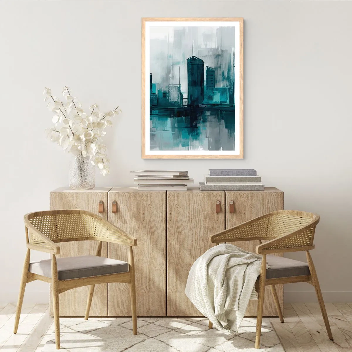 Poszter világos tölgy keretben - Esőszínű város - 50x70 cm