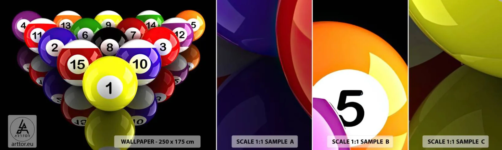 Fotótapéta Minta Standard Eco - Különböző játék színek - Sport, Biliárd, Biliárd labdák - 100x30 cm