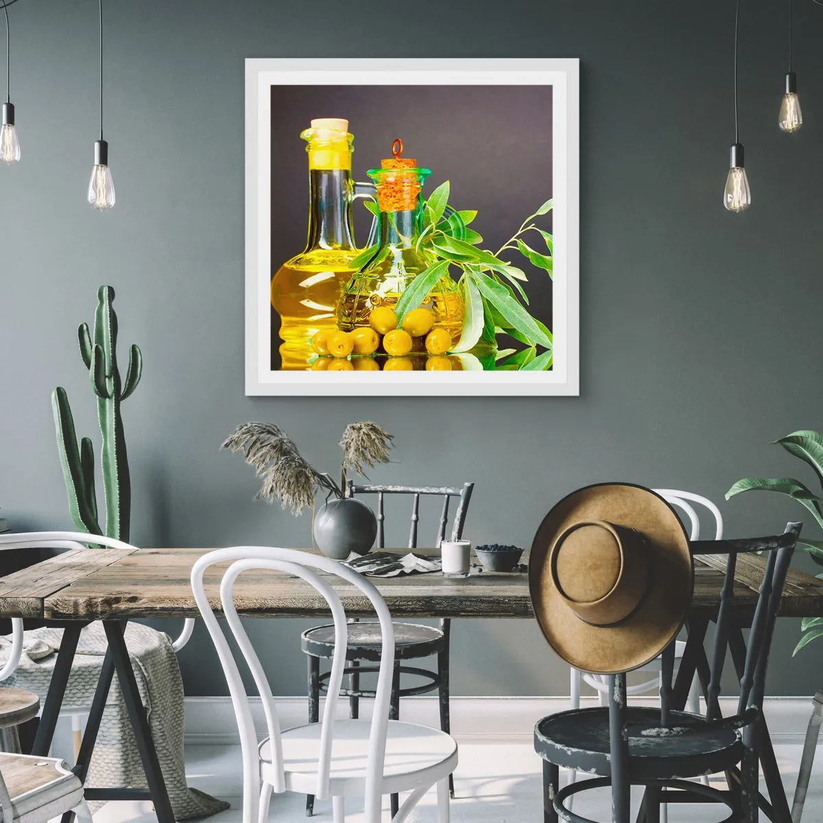 Poszter fekete keretben - Csendélet olívabogyóval és olívaolajjal - 50x50 cm