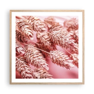Poszter világos tölgy keretben - Rózsaszín virágos kaszkád - 60x60 cm