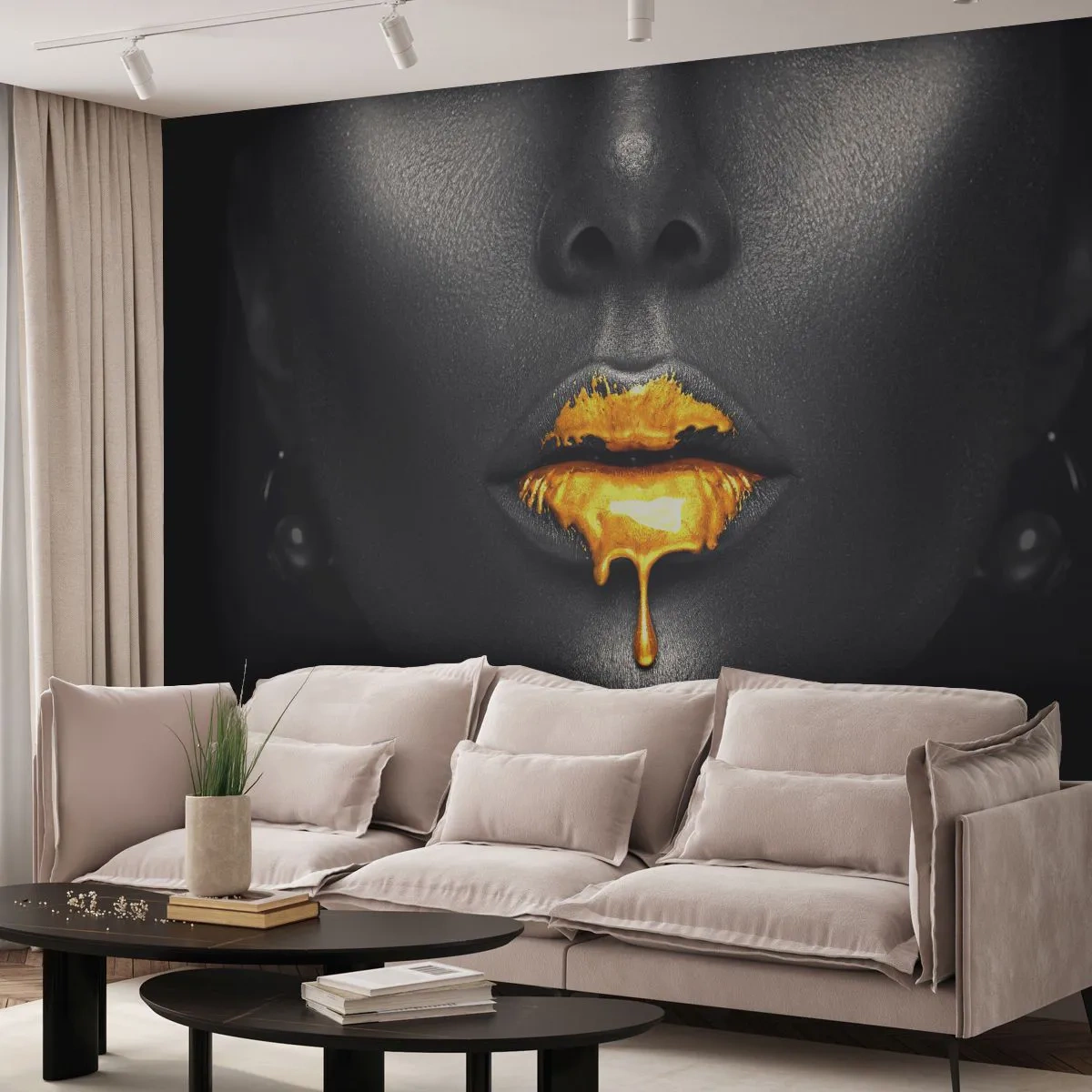Öntapadós Fotótapéta Deluxe Sticker - Aranyszájú - Absztrakció, Női száj, Női Arc - 250x175 cm