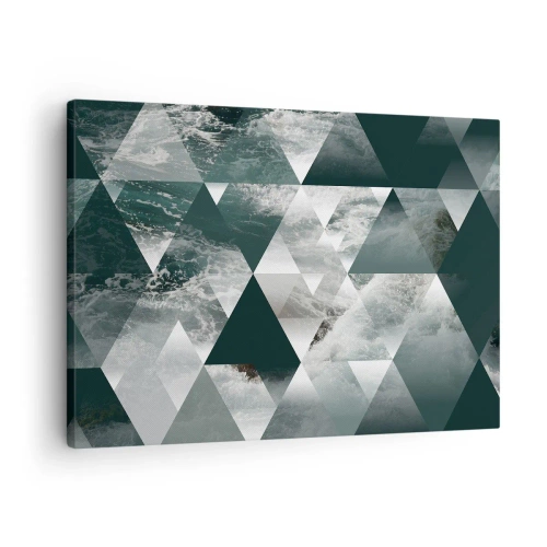 Vászonkép - Geometrikus minta zöld árnyalatú hullámmotívummal - 70x50cm - Kristály perspektíva - Modern fali dekoráció nappalihoz és hálószobához ARTTOR